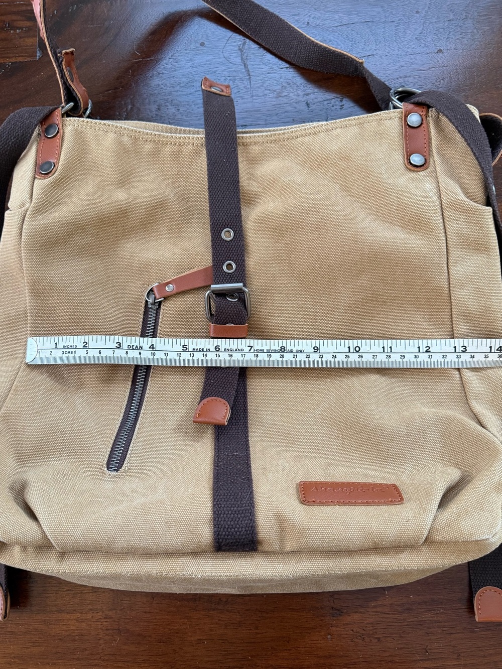 Canvas Tote Shoulder Bag in Tan with Brown Trim - Picture 4 of 8